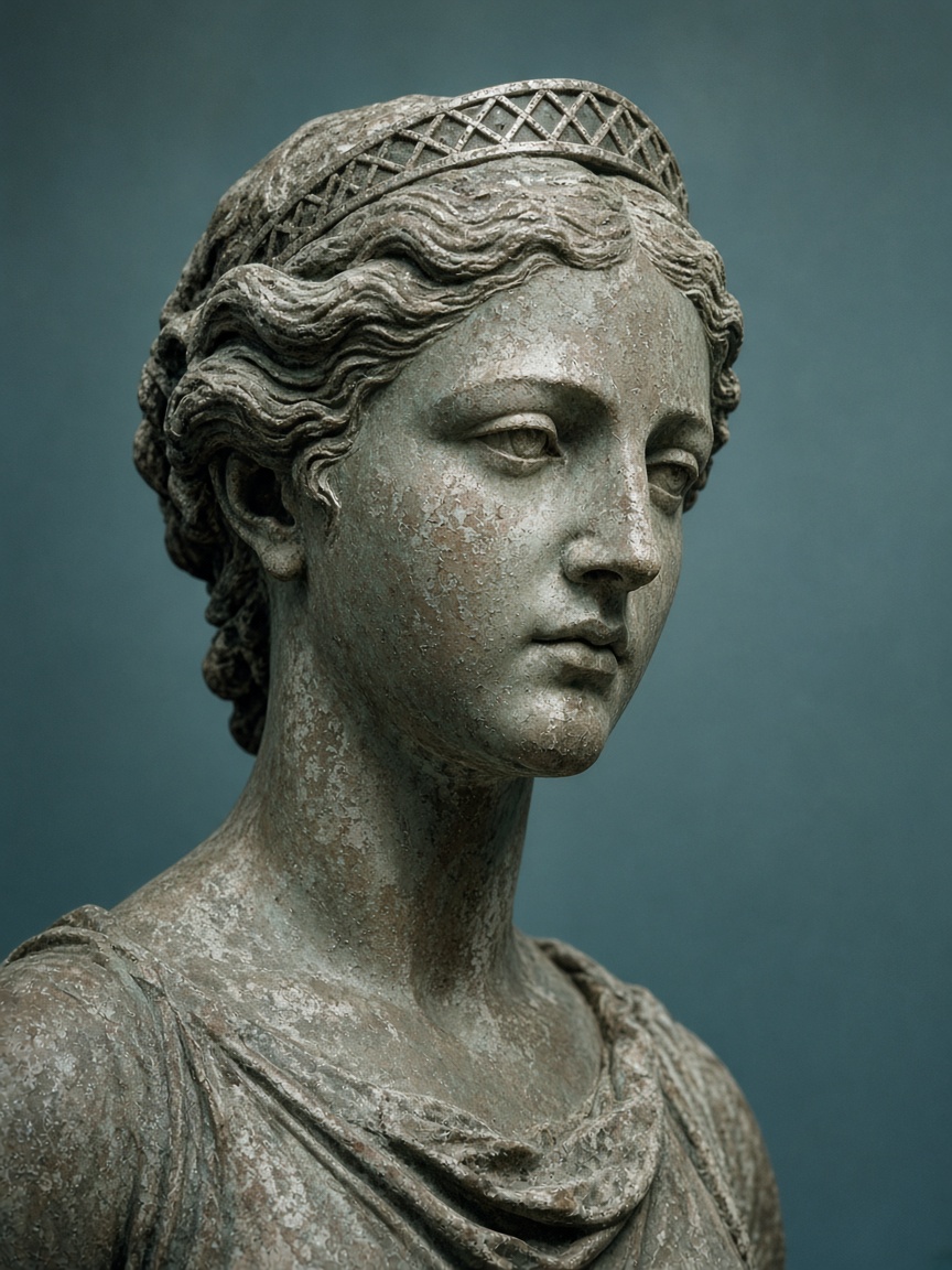 Classical stone portrait wearing a fine diadem