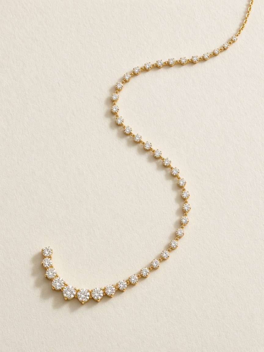 Graduated diamond necklace in a loose curve